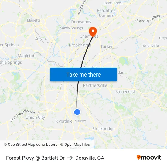 Forest Pkwy @ Bartlett Dr to Doraville, GA map