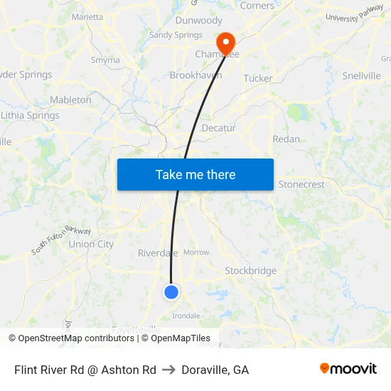 Flint River Rd @ Ashton Rd to Doraville, GA map