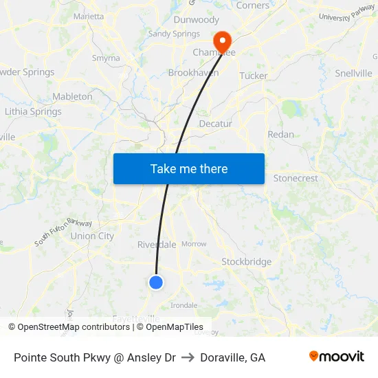 Pointe South Pkwy @ Ansley Dr to Doraville, GA map