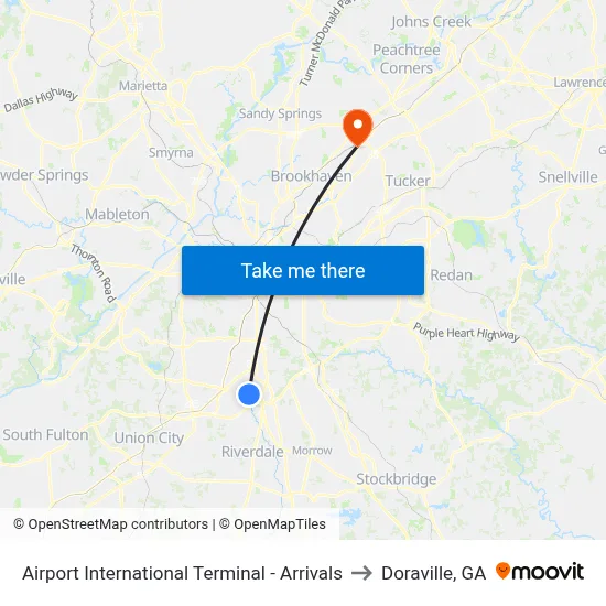 Airport International Terminal - Arrivals to Doraville, GA map