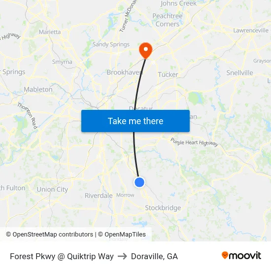 Forest Pkwy @ Quiktrip Way to Doraville, GA map
