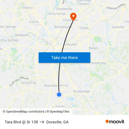 Tara Blvd @ Sr 138 to Doraville, GA map