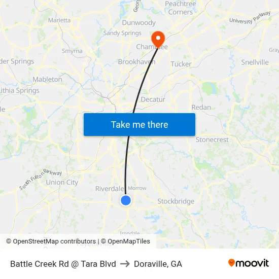 Battle Creek Rd @ Tara Blvd to Doraville, GA map
