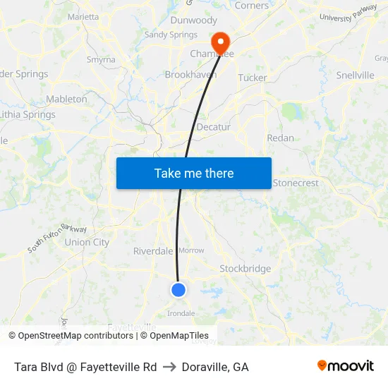 Tara Blvd @ Fayetteville Rd to Doraville, GA map