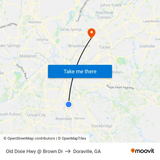 Old Dixie Hwy @ Brown Dr to Doraville, GA map