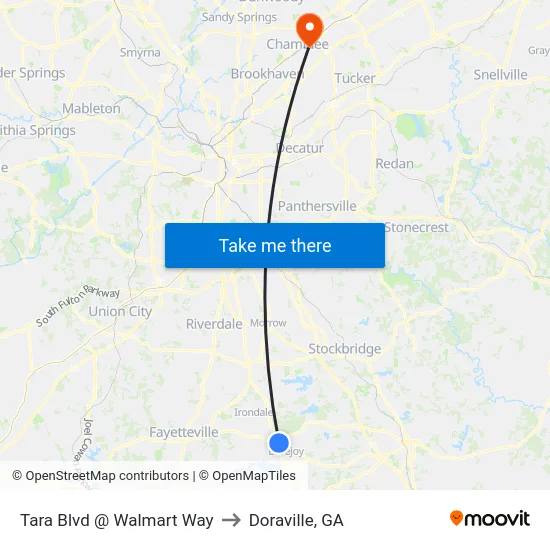 Tara Blvd @ Walmart Way to Doraville, GA map