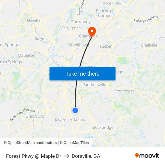 Forest Pkwy @ Maple Dr to Doraville, GA map