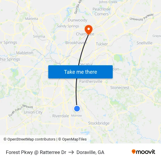 Forest Pkwy @ Ratterree Dr to Doraville, GA map
