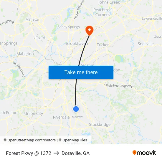 Forest Pkwy @ 1372 to Doraville, GA map