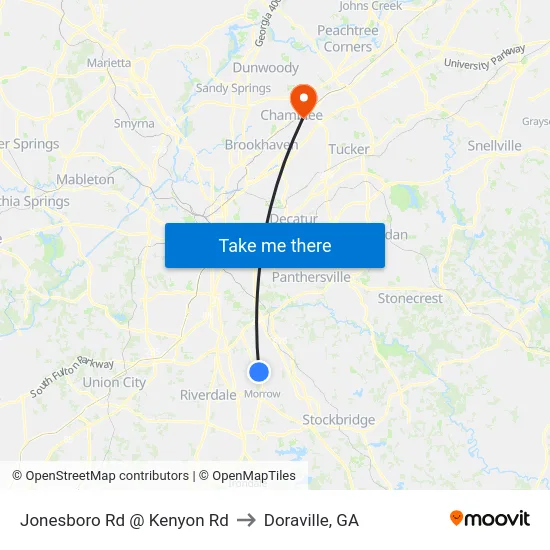 Jonesboro Rd @ Kenyon Rd to Doraville, GA map