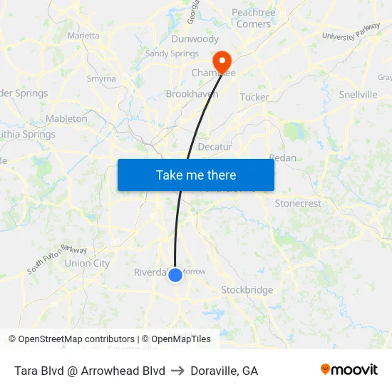 Tara Blvd @ Arrowhead Blvd to Doraville, GA map
