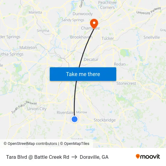 Tara Blvd @ Battle Creek Rd to Doraville, GA map