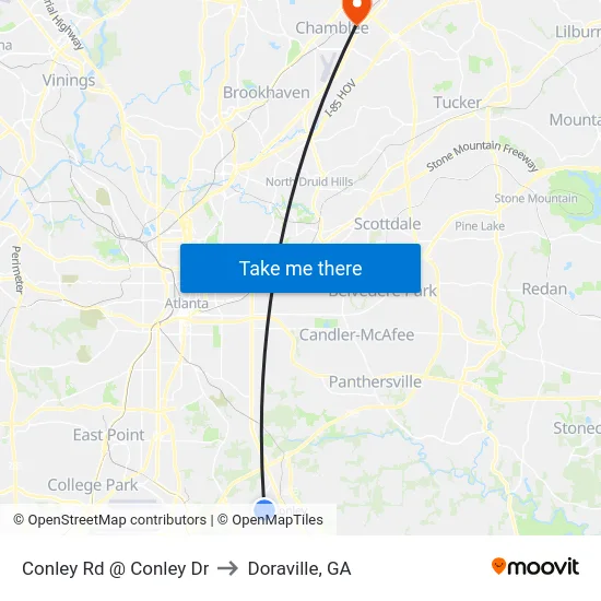 Conley Rd @ Conley Dr to Doraville, GA map