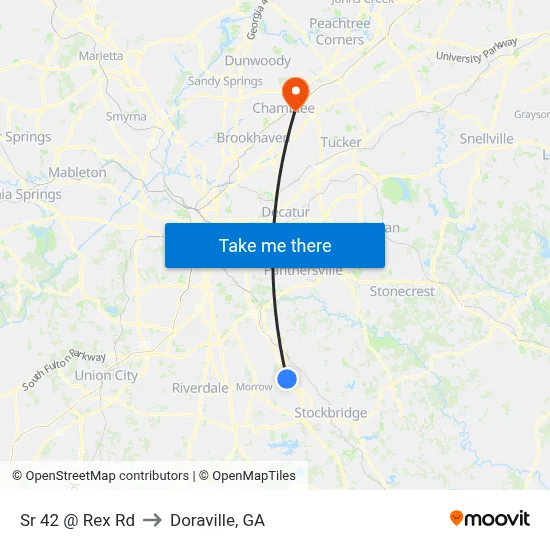 Sr 42 @ Rex Rd to Doraville, GA map