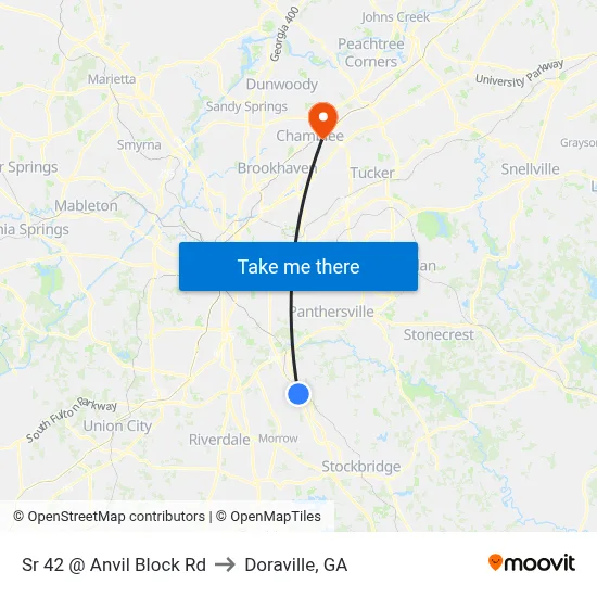 Sr 42 @ Anvil Block Rd to Doraville, GA map