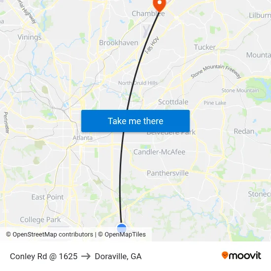 Conley Rd @ 1625 to Doraville, GA map