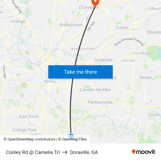 Conley Rd @ Camelia Trl to Doraville, GA map