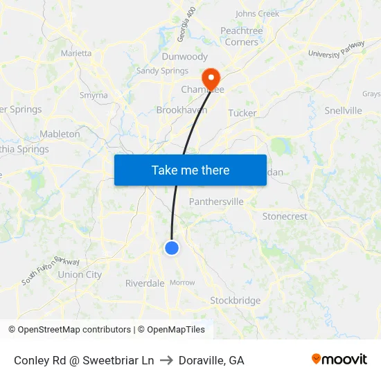 Conley Rd @ Sweetbriar Ln to Doraville, GA map