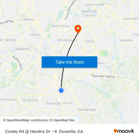 Conley Rd @ Hendrix Dr to Doraville, GA map