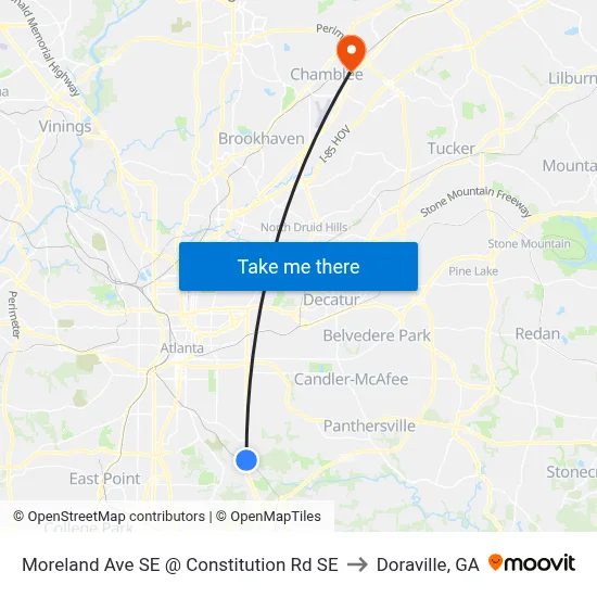 Moreland Ave SE @ Constitution Rd SE to Doraville, GA map