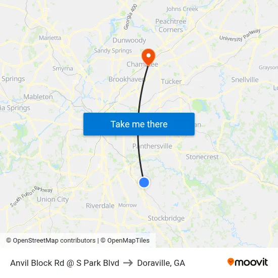 Anvil Block Rd @ S Park Blvd to Doraville, GA map