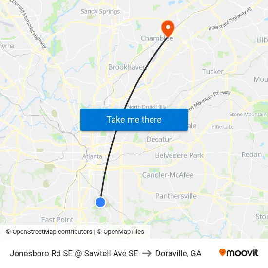 Jonesboro Rd SE @ Sawtell Ave SE to Doraville, GA map