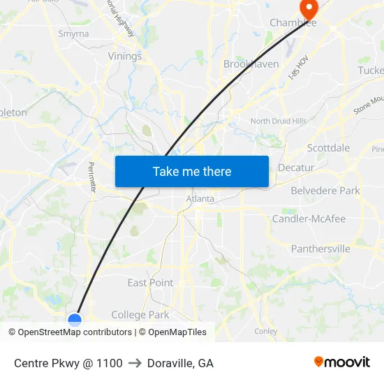 Centre Pkwy @ 1100 to Doraville, GA map