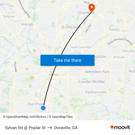 Sylvan Rd @ Poplar St to Doraville, GA map