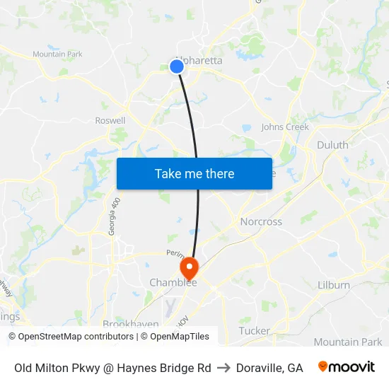 Old Milton Pkwy @ Haynes Bridge Rd to Doraville, GA map