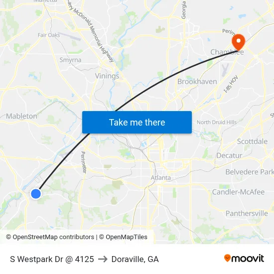 S Westpark Dr @ 4125 to Doraville, GA map