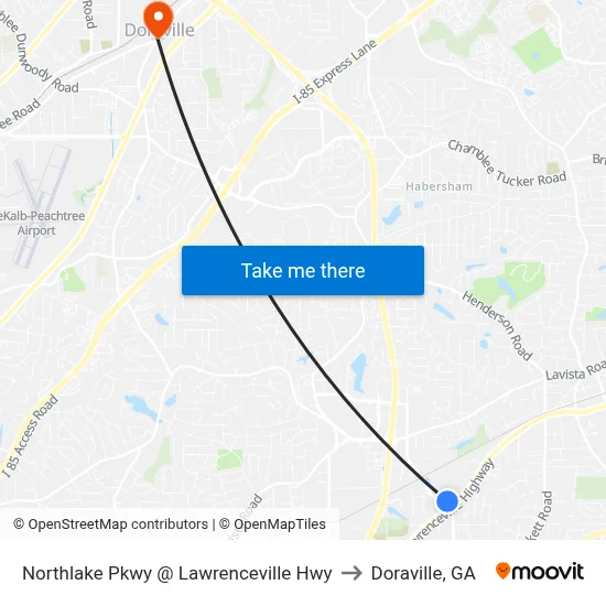 Northlake Pkwy @ Lawrenceville Hwy to Doraville, GA map