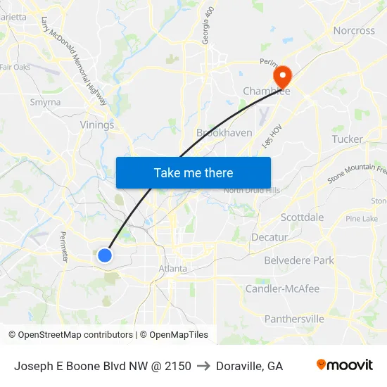 Joseph E Boone Blvd NW @ 2150 to Doraville, GA map