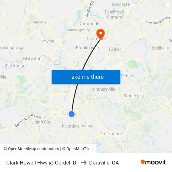 Clark Howell Hwy @ Cordell Dr to Doraville, GA map