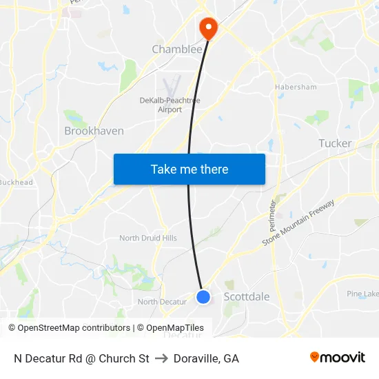 N Decatur Rd @ Church St to Doraville, GA map
