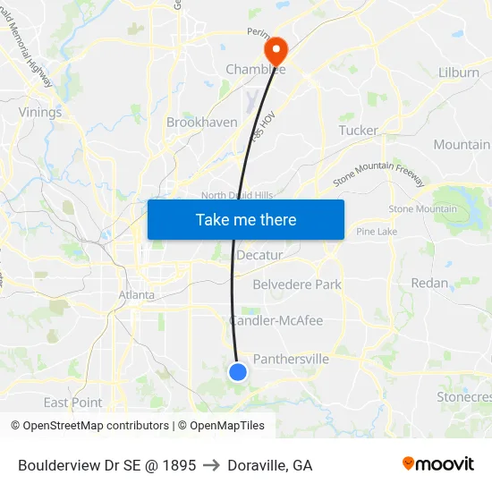 Boulderview Dr SE @ 1895 to Doraville, GA map