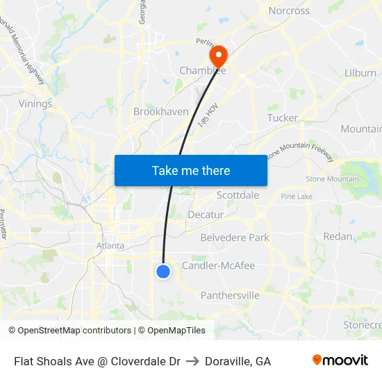 Flat Shoals Ave @ Cloverdale Dr to Doraville, GA map