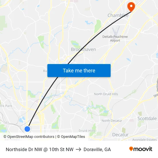 Northside Dr NW @ 10th St NW to Doraville, GA map