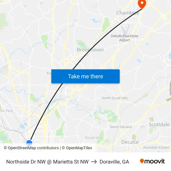 Northside Dr NW @ Marietta St NW to Doraville, GA map