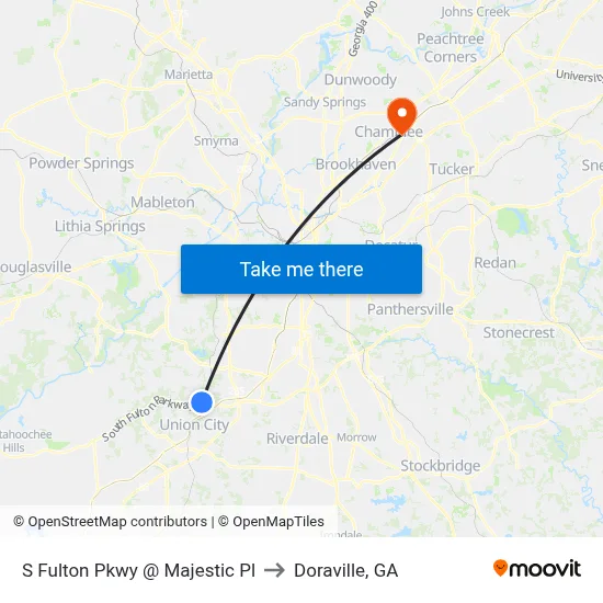 S Fulton Pkwy @ Majestic Pl to Doraville, GA map