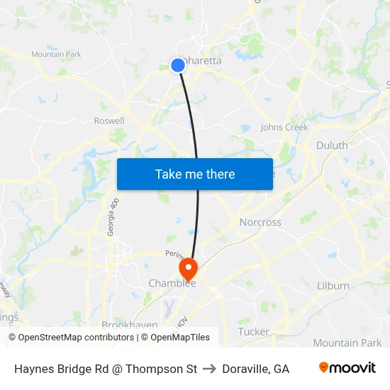 Haynes Bridge Rd @ Thompson St to Doraville, GA map