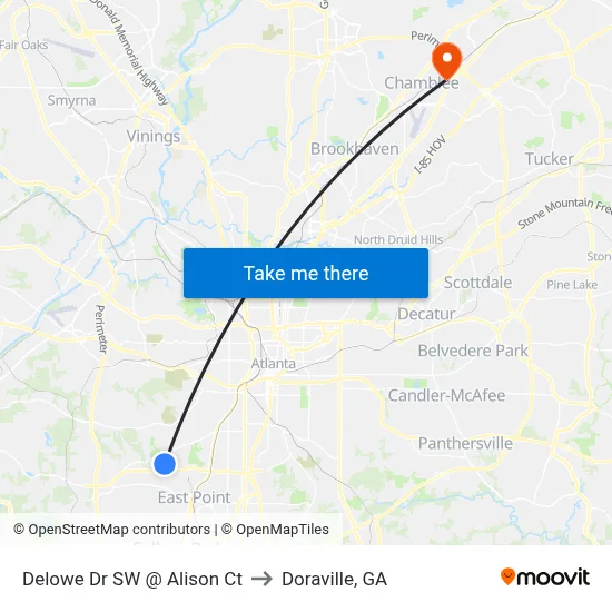 Delowe Dr SW @ Alison Ct to Doraville, GA map