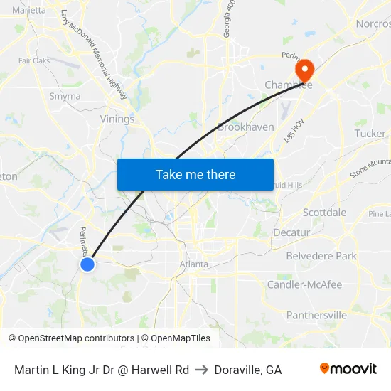 Martin L King Jr Dr @ Harwell Rd to Doraville, GA map