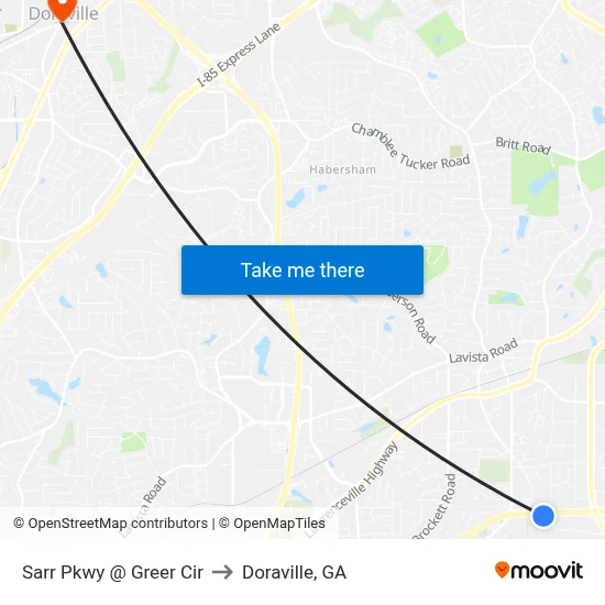 Sarr Pkwy @ Greer Cir to Doraville, GA map