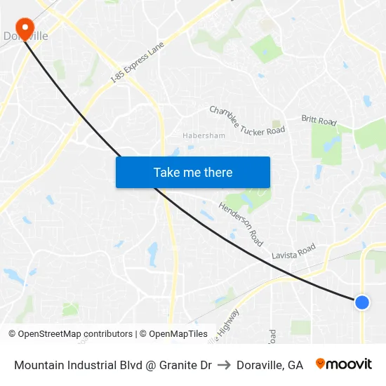 Mountain Industrial Blvd @ Granite Dr to Doraville, GA map