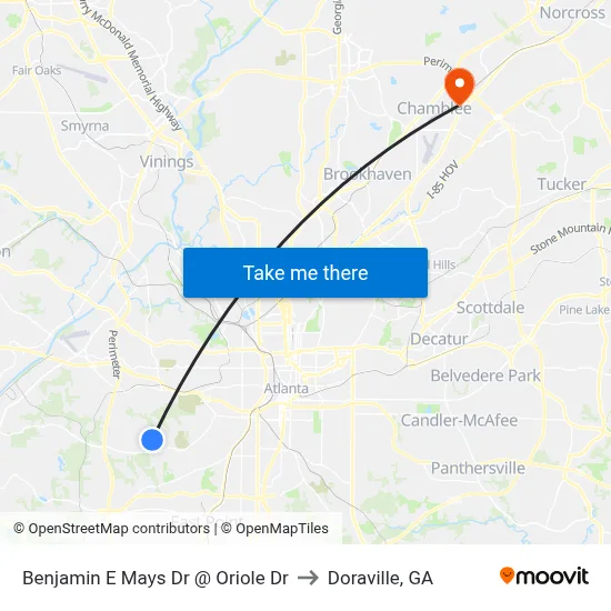Benjamin E Mays Dr @ Oriole Dr to Doraville, GA map
