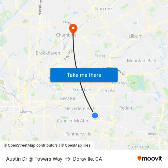 Austin Dr @ Towers Way to Doraville, GA map