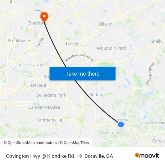 Covington Hwy @ Klondike Rd to Doraville, GA map