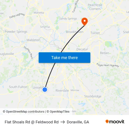 Flat Shoals Rd @ Feldwood Rd to Doraville, GA map
