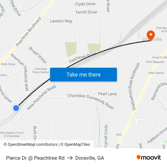 Pierce Dr @ Peachtree Rd to Doraville, GA map