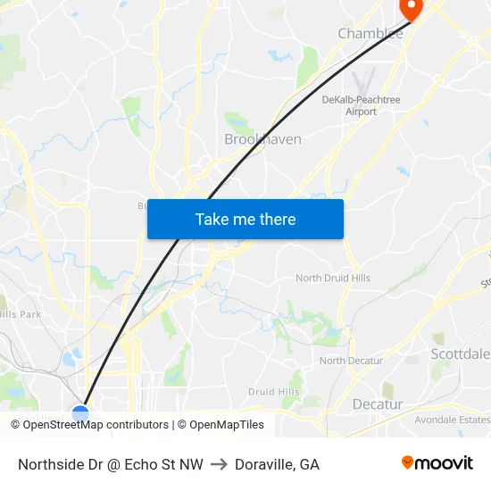 Northside Dr @ Echo St NW to Doraville, GA map
